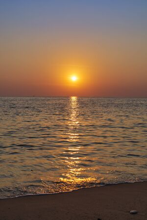 Sky with sunset cloud yellow and blue color background. With copy space for text or design.の写真素材