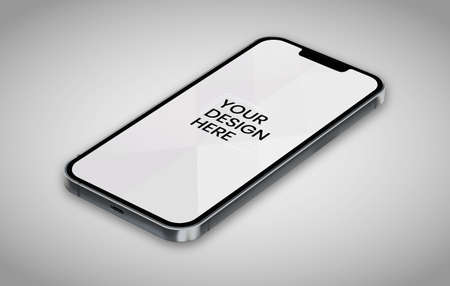 smartphone screen on white background mock up. Phone modern screen design. mock up isolated on gray background PSD. Save with clipping path.の写真素材