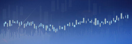 Stock market business candle stick graph chart investment trading on blue background. Graph bullish...