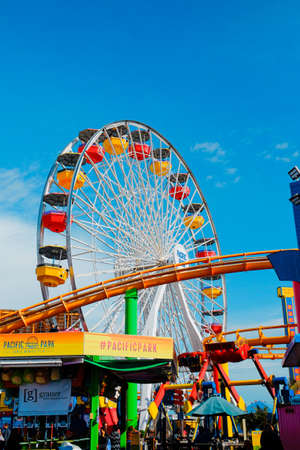 Ferris wheel in Pacific park, Venice, Santa Monicaのeditorial素材
