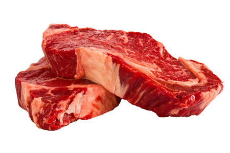 Ribeye steaks isolated on white backgroundの写真素材