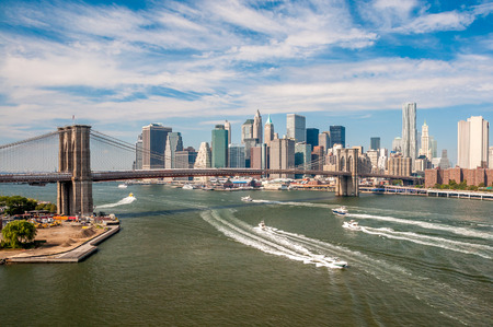 New York Downtown and Brooklyn Bridgeのeditorial素材