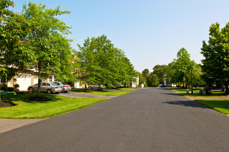 Quiet street in small american townの写真素材