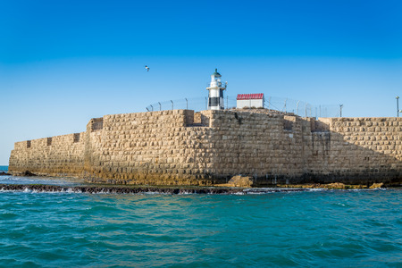 View from the see on walls of Acre, Israelのeditorial素材