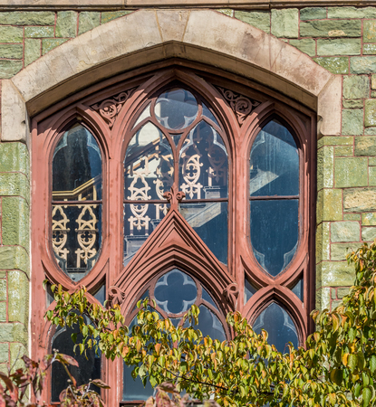 Bay window in the wall of the tower of medieval castleのeditorial素材