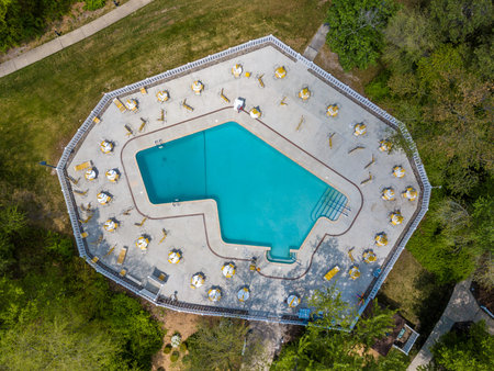Aerial photo of community pool before the swim season startの写真素材