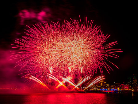 Fireworks over Delaware river between Philadelphia, PA and Camden, NJ