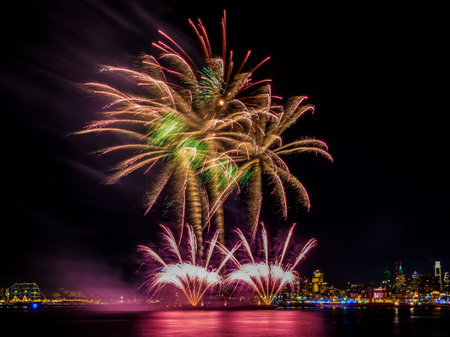 Fireworks over Delaware river between Philadelphia, PA and Camden, NJ