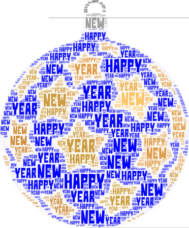 New Year theme word cloud in the shape of christmas tree ornamentの写真素材