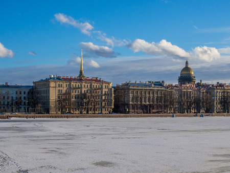 Panarama of Neva River and Saint Petersburg cityscape at winter day の写真素材
