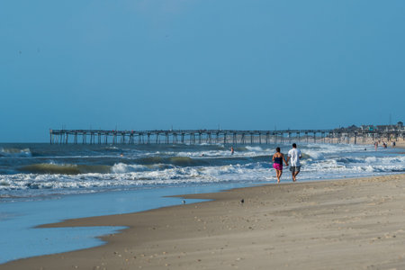 Bright summer days on the beach of Avon, North Carolinaの写真素材