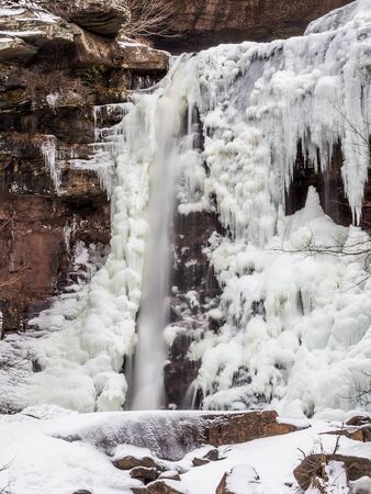 Frozen Kaaterskill Falls in winter Catskill mountains の写真素材