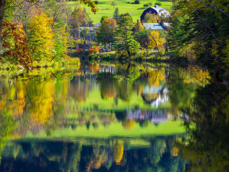 Fall Foliage colors in Vermont rural landscapeの写真素材