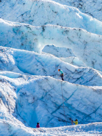 Ice Climbers on the Coleman Icefall at Mount Baker in North Cascades Washingtonの写真素材