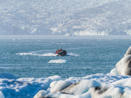 Boat tour in JÃ¶kulsÃ¡rlÃ³n Ice Lagoon in Icelandの写真素材