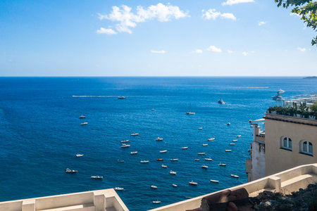 Luxury boats in the Positano bayの写真素材