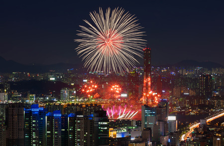 Spectacular fireworks at han River Seoul Koreaの写真素材