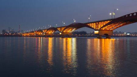 Seongsan Bridge at Night in South Koreaの写真素材