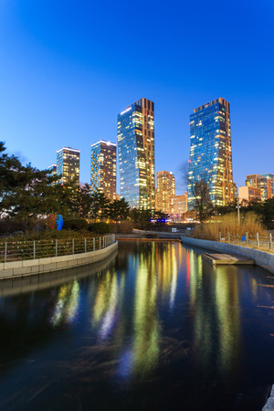 Songdo,South Korea - March 09, 2015: Songdo Central Park in Songdo International Business District, Incheon South Korea.のeditorial素材