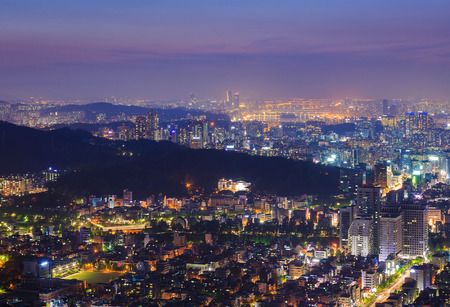 Seoul city and Han river, Downtown skyline in Misty day, South Korea.の写真素材