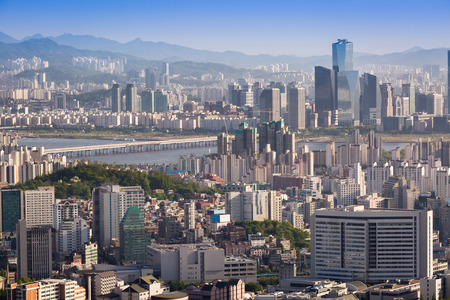 Seoul city in daylight wiht han river, Seoul, South korea.の写真素材