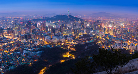 Seoul City Skyline and N Seoul Tower in Seoul, South Koreaの写真素材