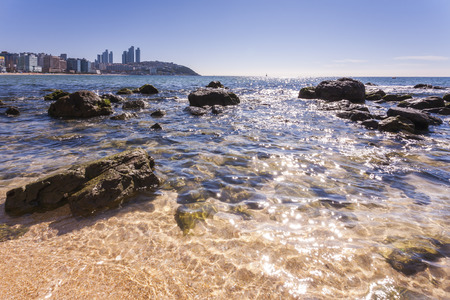 busan sea at haeundae beach, south korea.のeditorial素材