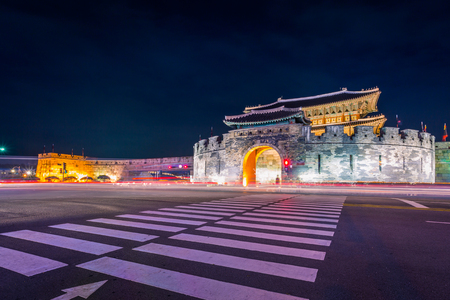 Hwaseong Fortress, Traditional Architecture of Korea in Suwon, South Koreaの写真素材