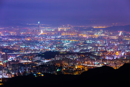 Seoul City skyline and downtown and skyscraper at Night , Seoul, South Korea.の写真素材