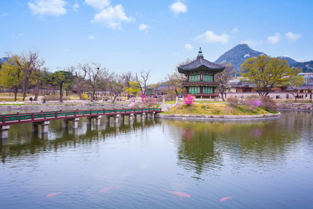 Gyeongbokgung palace in spring in seoul city of korea, south korea.の写真素材