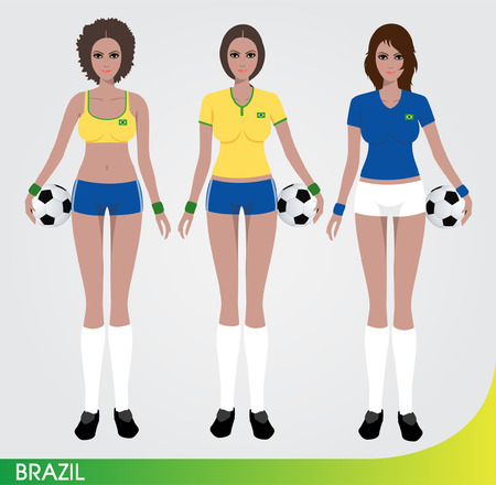Soccer Cartoon Character Sexy female player standing and holding the ballのイラスト素材