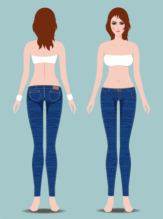 Beautiful girl body front and back  Picture demonstrates female body proportions  のイラスト素材