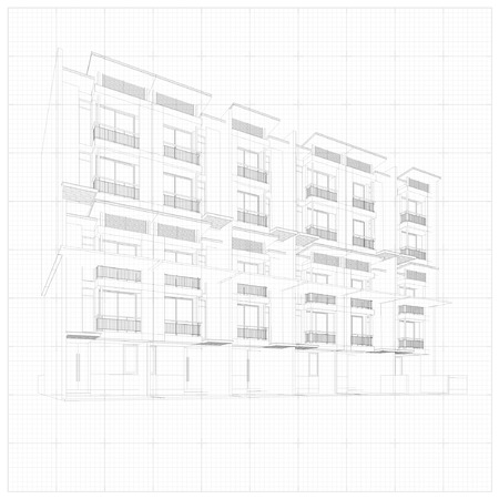 Abstract 3D wireframe of building.のイラスト素材