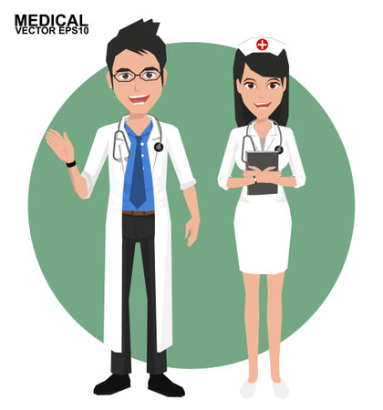 Doctor and Nurse. Vector illustration of a smiling doctor and nurseのイラスト素材