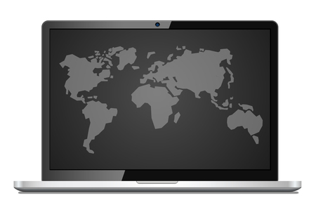 laptop isolate on the white with world map.のイラスト素材