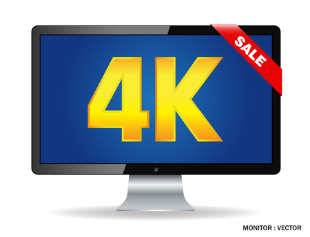 Creative abstract ultra high definition digital television screen technology concept: 4K TV or computer PC monitor display isolated on white background with reflection effectのイラスト素材