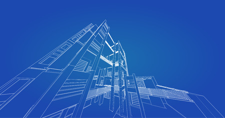 3d wireframe of building. sketch design.Vectorのイラスト素材