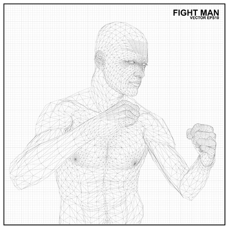 Vector concept 3D wireframe Cartoon fighter maleのイラスト素材