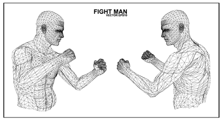 Vector concept 3D wireframe Cartoon fighter maleのイラスト素材