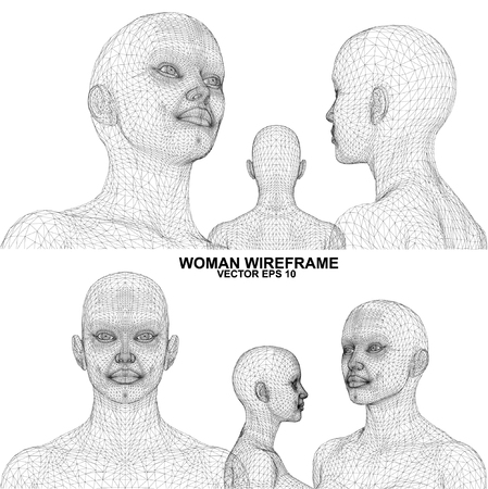 Vector concept or conceptual 3D wireframe Cartoon human femaleのイラスト素材