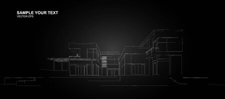 Perspective 3D render of building wireframe - Vector illustrationのイラスト素材