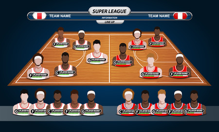 Basketball Player Lineup and Basketball courtのイラスト素材