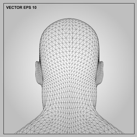 Vector concept or conceptual 3D wireframe human male or man head isolated on gray backgroundのイラスト素材