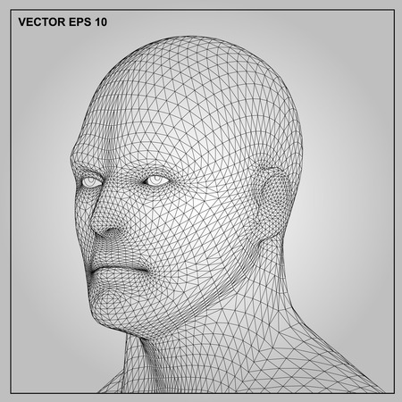 Vector concept or conceptual 3D wireframe human male or man head isolated on gray backgroundのイラスト素材