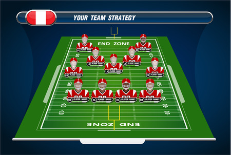 American Football field and Player Lineup with strategy elementsのイラスト素材