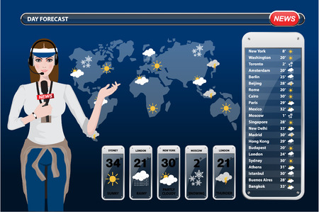 A vector illustration of a TV weather reporter at workのイラスト素材