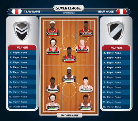 Basketball Player Lineup and Basketball court with Set of infographic elementsのイラスト素材