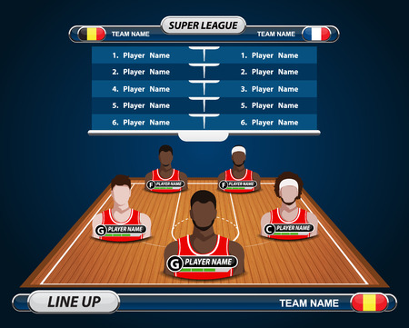 Basketball Player Lineup and Basketball court with Set of infographic elementsのイラスト素材