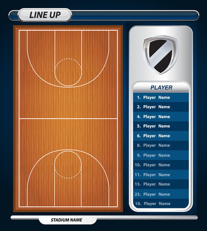 Basketball Player Lineup and Basketball court with Set of infographic elementsのイラスト素材
