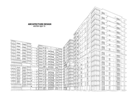 Perspective 3D render of building wireframe - Vector illustrationのイラスト素材